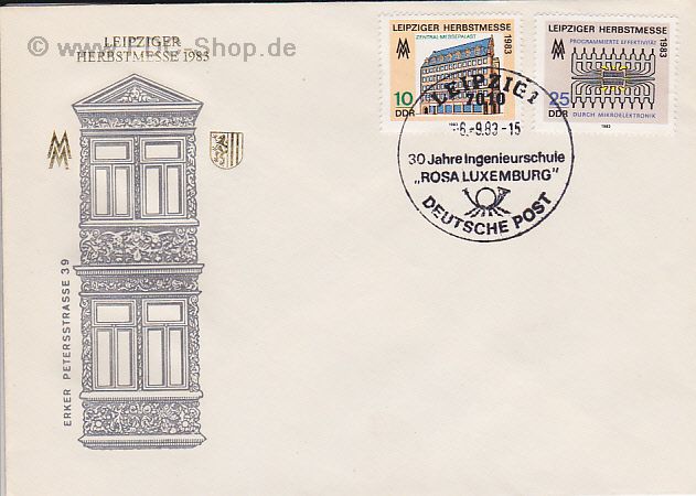 Sonderbrief DDR, Mi-Nr. 2822-2823, 30 Jahre Ingenieurschulde der Deutschen Post "Rosa Luxemburg", Leipzig Sonderbrief DDR, Mi-Nr. 2822-2823, 30 Jahre Ingenieurschulde der Deutschen Post "Rosa Luxemburg", Leipzig