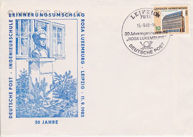 Erinnerungsbrief DDR, Mi-Nr. 2822, 30 Jahre Ingenieurschulde der Deutschen Post "Rosa Luxemburg", Leipzig Erinnerungsbrief DDR, Mi-Nr. 2822, 30 Jahre Ingenieurschulde der Deutschen Post "Rosa Luxemburg", Leipzig