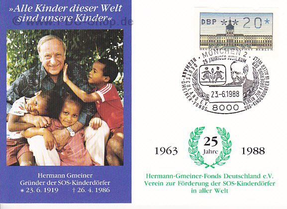 Sonderkarte BUND Mi-Nr. ATM 2.1, 25 Jahre Hermann-Gmeiner-Fonds Deutschland e.V. Sonderkarte BUND Mi-Nr. ATM 2.1, 25 Jahre Hermann-Gmeiner-Fonds Deutschland e.V.