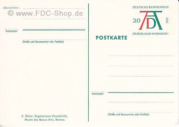 Ganzsache BUND 1971, Albrecht Dürer; Engelsmesse Ganzsache BUND 1971, Albrecht Dürer; Engelsmesse