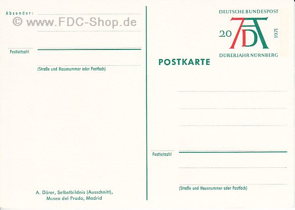 Ganzsache BUND 1971, Albrecht Dürer; Selbstbildnis Ganzsache BUND 1971, Albrecht Dürer; Selbstbildnis