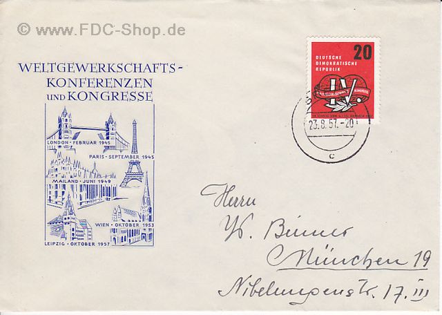 Ersttagsbrief DDR Mi-Nr: 595, Weltgewerkschaftskongreß Leipzig Ersttagsbrief DDR Mi-Nr: 595, Weltgewerkschaftskongreß Leipzig