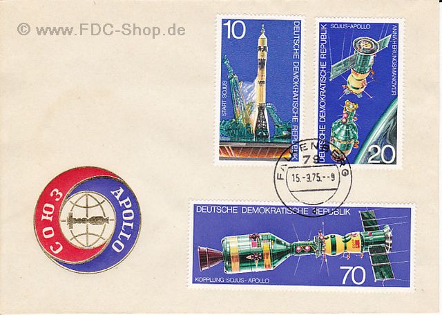 Ersttagsbrief DDR Mi-Nr: 2083-2085, Sowjetisch-amerikanische Raumfahrtunternehmen Sojus-Apollo Ersttagsbrief DDR Mi-Nr: 2083-2085, Sowjetisch-amerikanische Raumfahrtunternehmen Sojus-Apollo