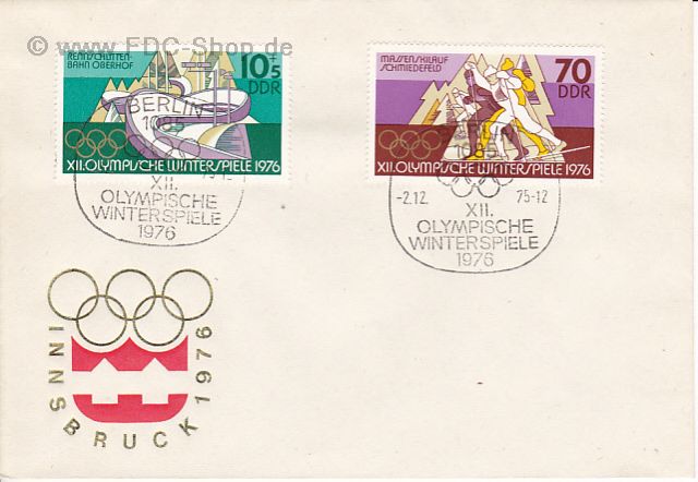 Ersttagsbrief DDR Mi-Nr: 2100+2104, Olympische Winterspiele 1976, Innsbruck Ersttagsbrief DDR Mi-Nr: 2100+2104, Olympische Winterspiele 1976, Innsbruck